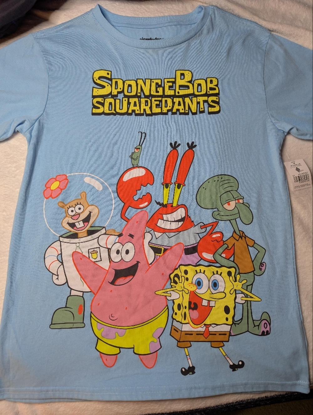 Nickelodeon SpongeBob SquarePants Light Blue Tee with Multicolor Characters